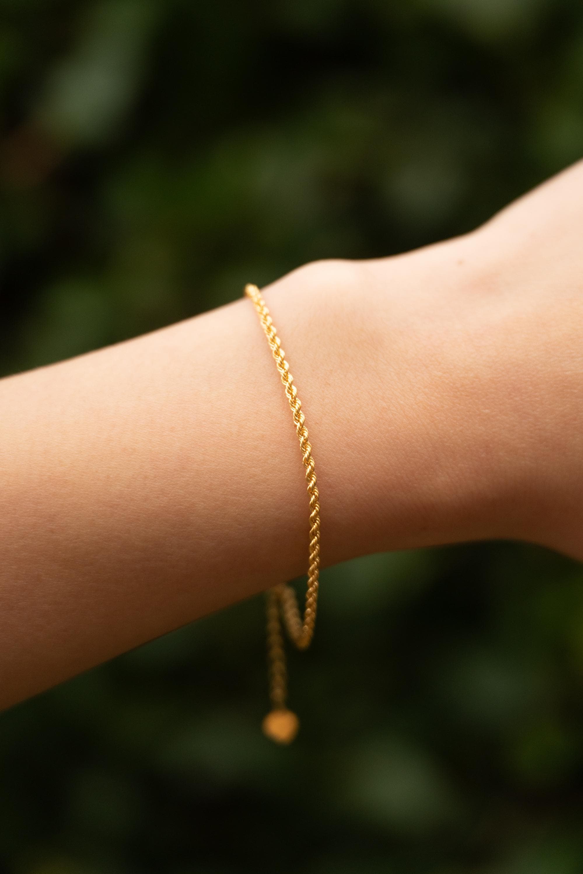 18K Solid Gold Rope Bracelet, Adjustable Au750 Gold Bracelet, Dainty Minimalist Chain Bracelet, Gift for Her