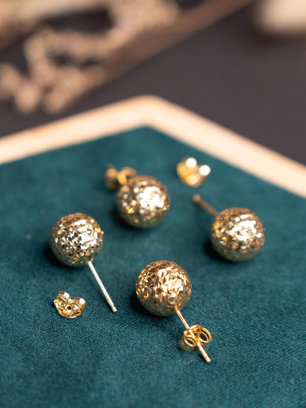 18K Solid Gold Ball Stud Earrings, 10mm Sparkly Gold Studs, Dainty Minimalist Earrings, Gift for Her