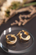 18K Solid Gold Hoop Earrings, Two Tone Textured Gold Hoops, Statement Minimalist Earrings, Gift for Her