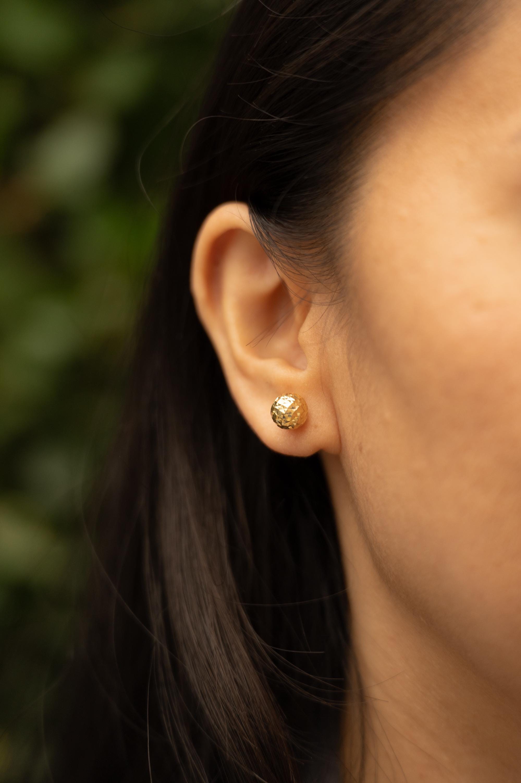 18K Solid Gold Ball Stud Earrings, 8mm Sparkly Gold Studs, Dainty Minimalist Earrings, Gift for Her