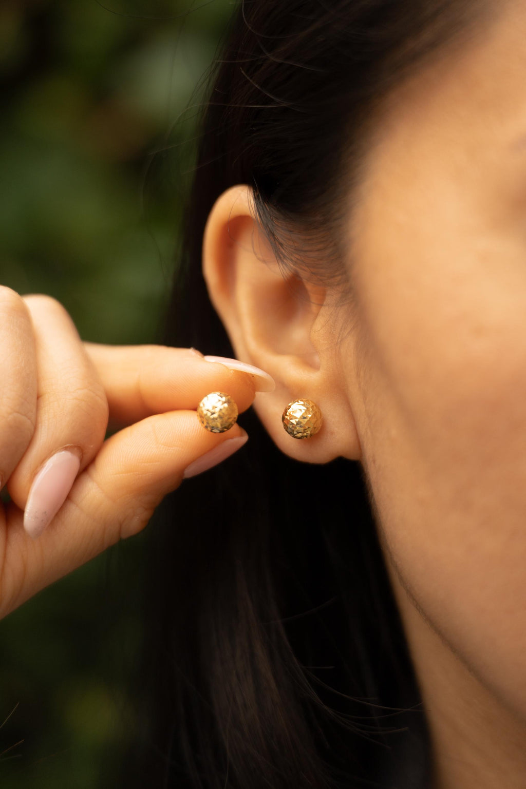 18K Solid Gold Ball Stud Earrings, 8mm Sparkly Gold Studs, Dainty Minimalist Earrings, Gift for Her