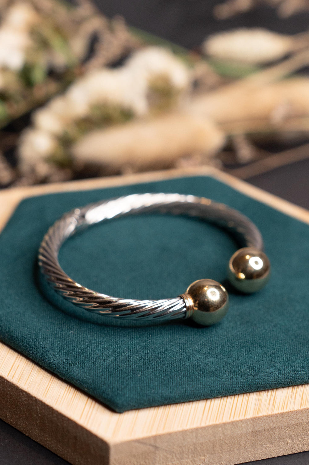 18K Solid Gold Open Cuff Bangle Bracelet, Ball End Gold Bracelet, Minimalist Bangle, Gift for Her