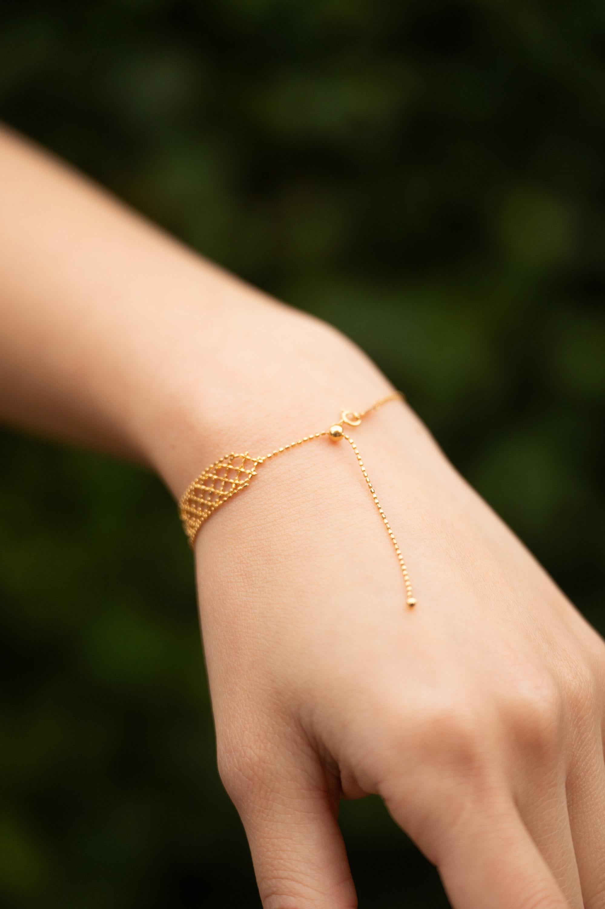 18K Solid Gold Mesh Bracelet, 8mm, Au750, Adjustable, Pinslide and Clasp Lock, Gift For Her, Birthday Gift, Anniversary Gift, Christmas Gift