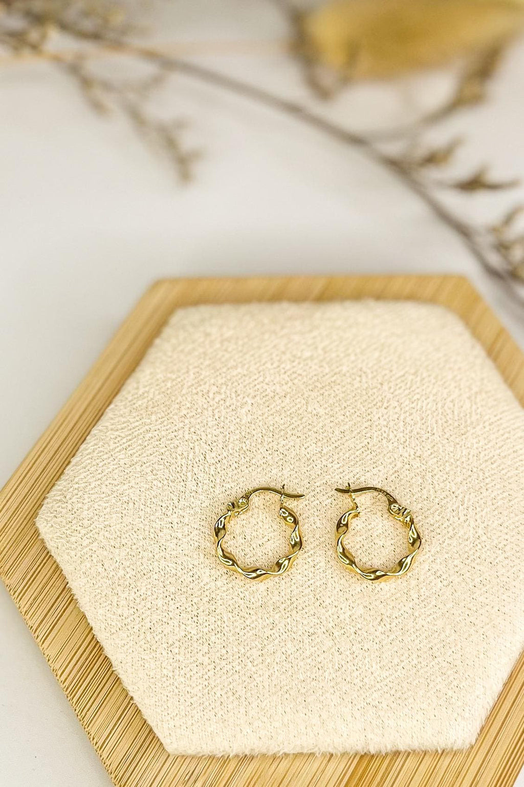 18K Solid Gold Twisted Hoop Earrings 15mm, Rope Twist Gold Hoops, Dainty Minimalist Earrings, Small Everyday Jewelry, Gift for Her