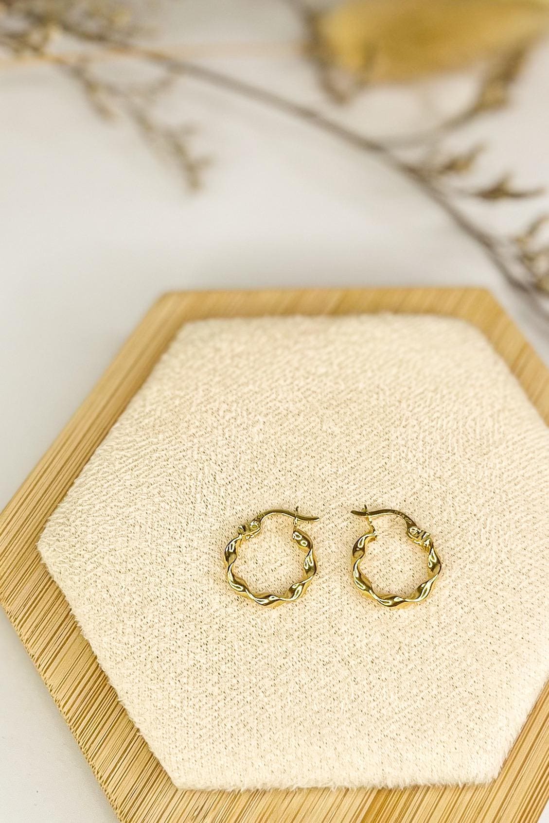 18K Solid Gold Twisted Hoop Earrings 15mm, Rope Twist Gold Hoops, Dainty Minimalist Earrings, Small Everyday Jewelry, Gift for Her