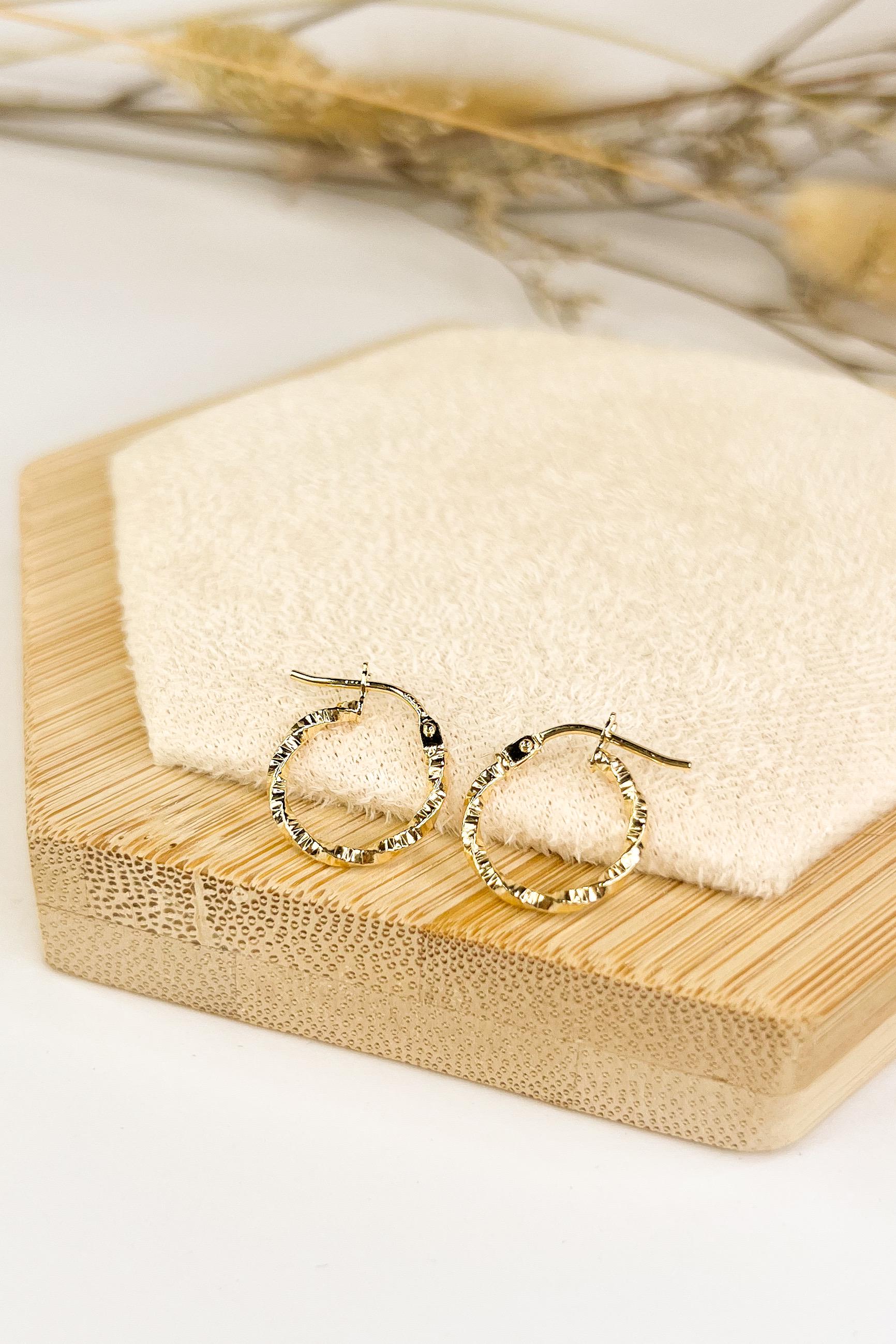 18K Solid Gold Twisted Hoop Earrings 13.5mm, Dainty Gold Hoops, Minimalist Rope Twist Earrings, Small Everyday Jewelry, Gift for Her