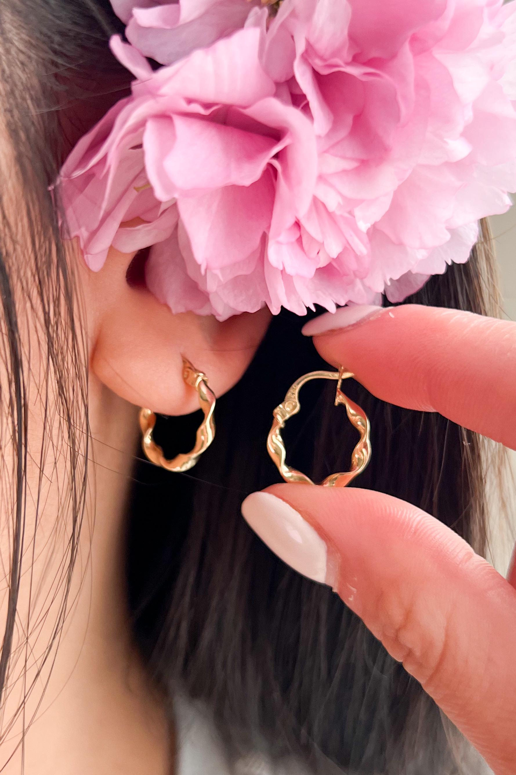 18K Solid Gold Twisted Hoop Earrings 15mm, Rope Twist Gold Hoops, Dainty Minimalist Earrings, Small Everyday Jewelry, Gift for Her