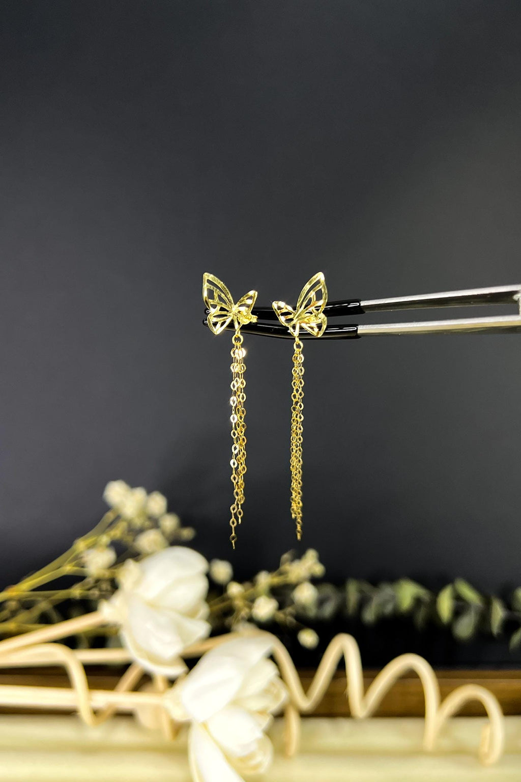 18K Solid Gold Butterfly Earrings, Dainty Butterfly Dangle Earrings, Minimalist Gold Drop Earrings, Delicate Jewelry Gift for Her