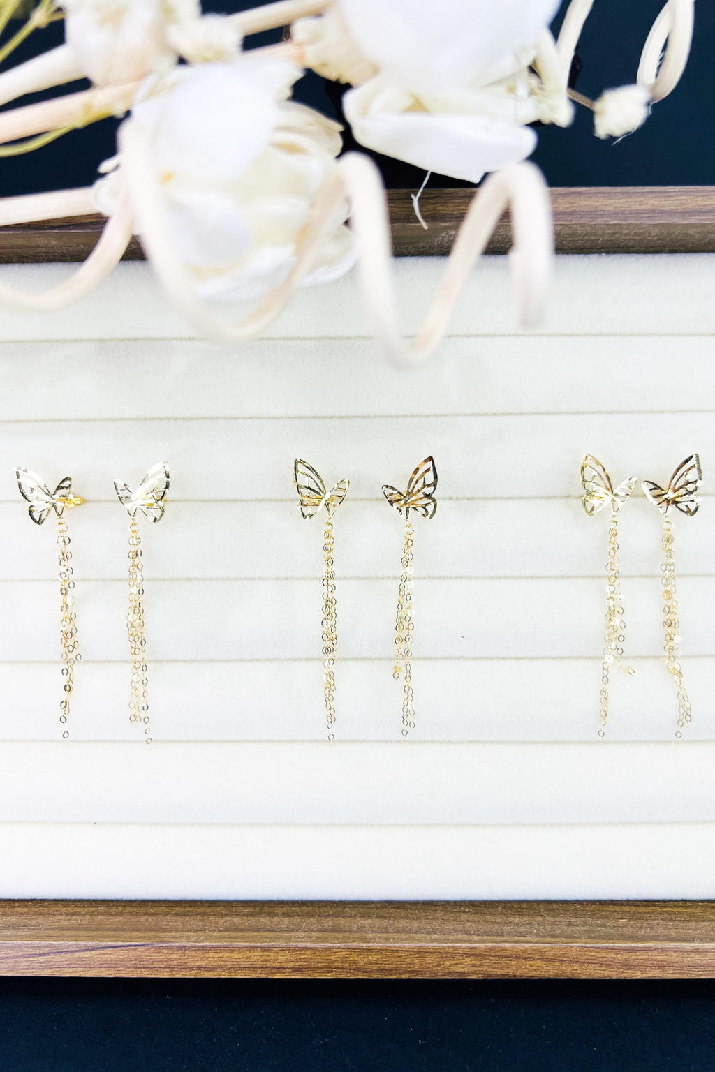 18K Solid Gold Butterfly Earrings, Dainty Butterfly Dangle Earrings, Minimalist Gold Drop Earrings, Delicate Jewelry Gift for Her