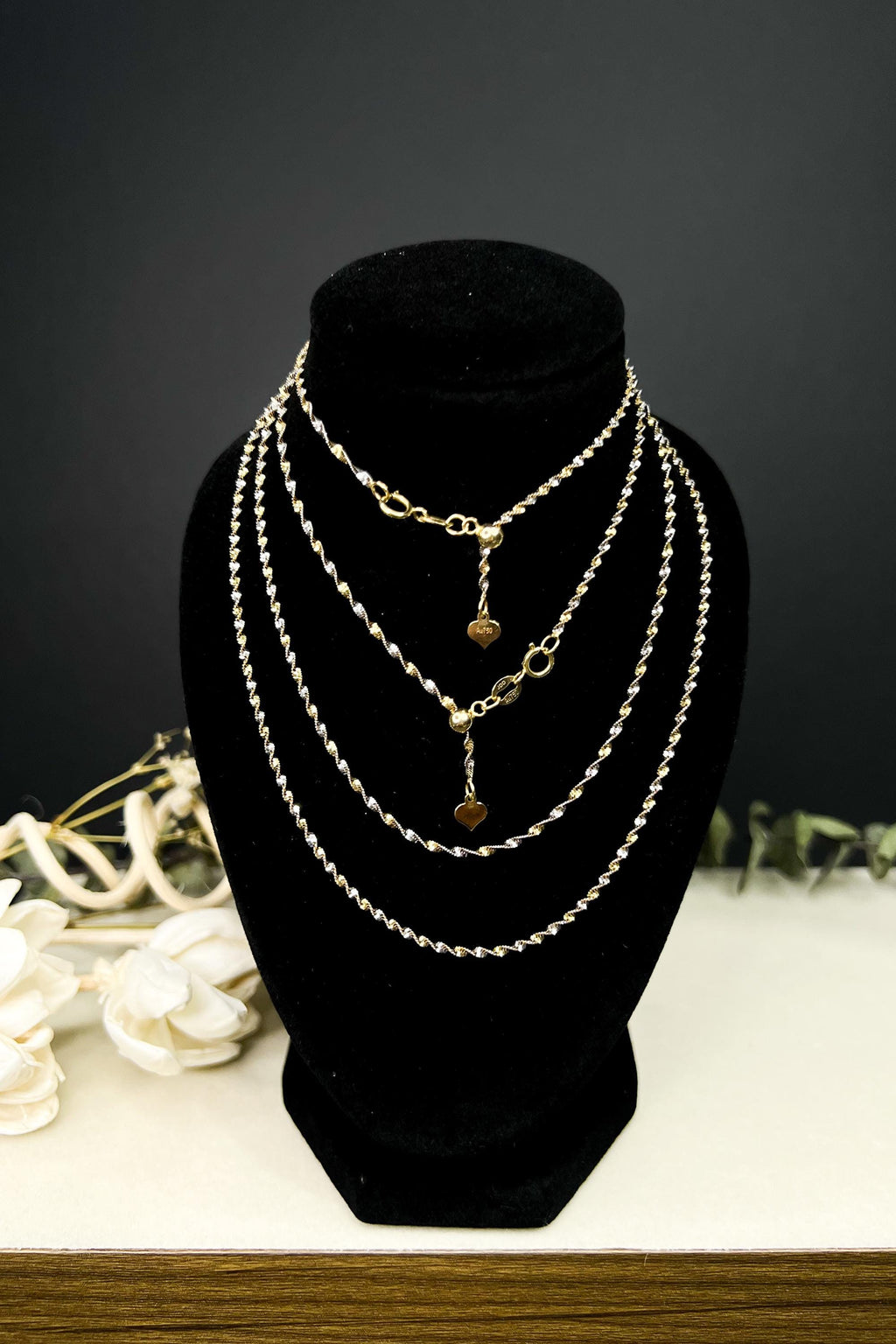 18K Solid Gold Two Tone Twisted Chain Necklace, Sparkly Minimalist Necklace, Adjustable Gold Chain, Dainty Jewelry Gift for Her