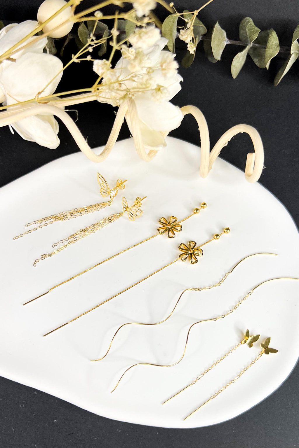 18K Solid Gold Butterfly Threader Earrings, Butterfly Dangle Earrings, Dainty Minimalist Gold Earrings, Delicate Jewelry Gift for Her