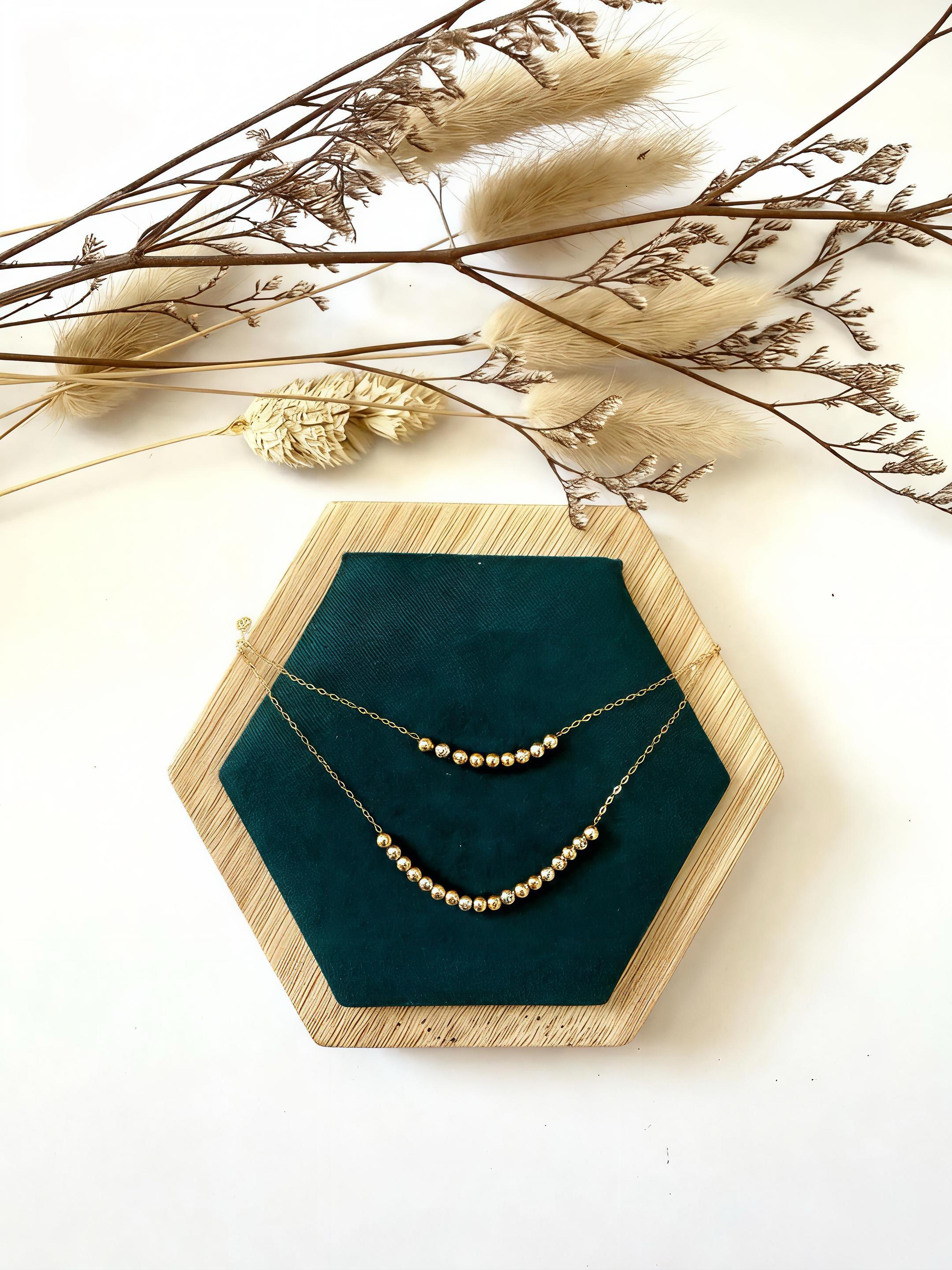 18K Solid Gold Two-tone Beaded Necklace, Minimalist Gold Chain, Petite Adjustable Necklace, Gift for Her